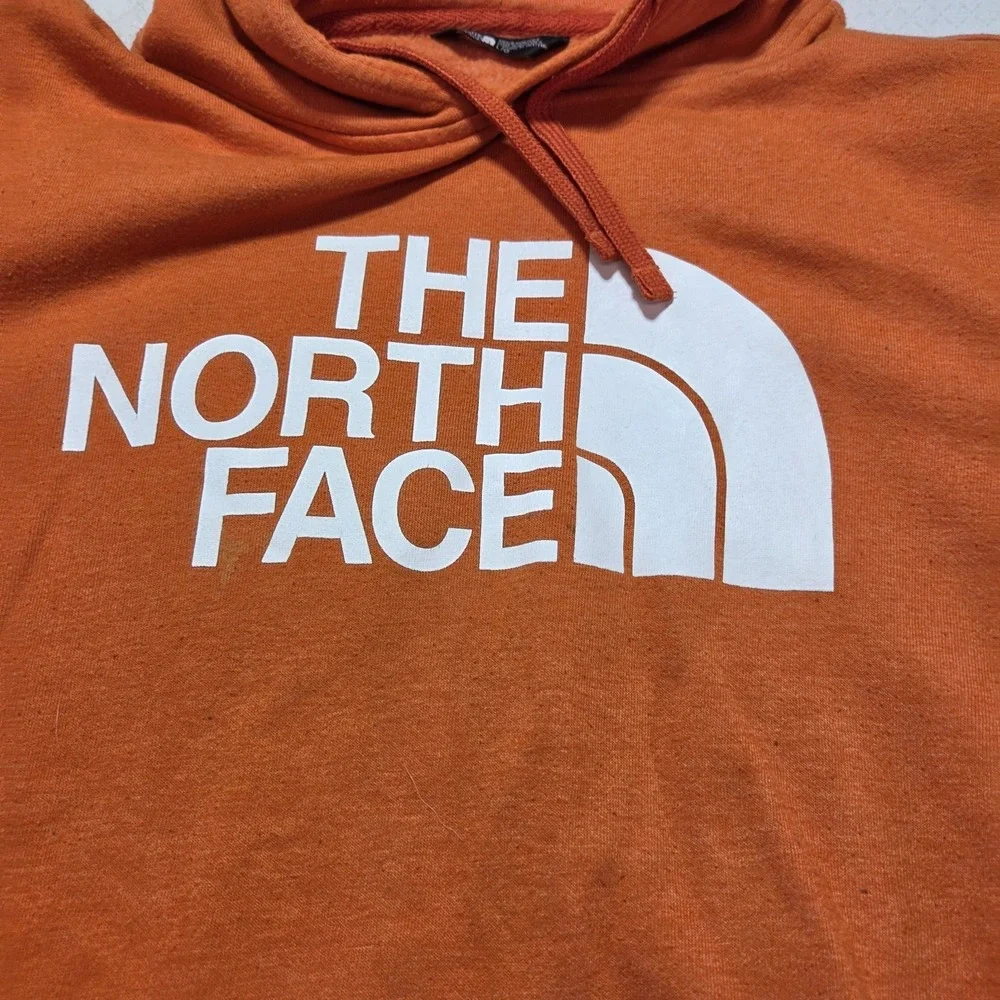 The North Face Hoodie Mens Large Orange Pullover Sweatshirt Fleece Big logo